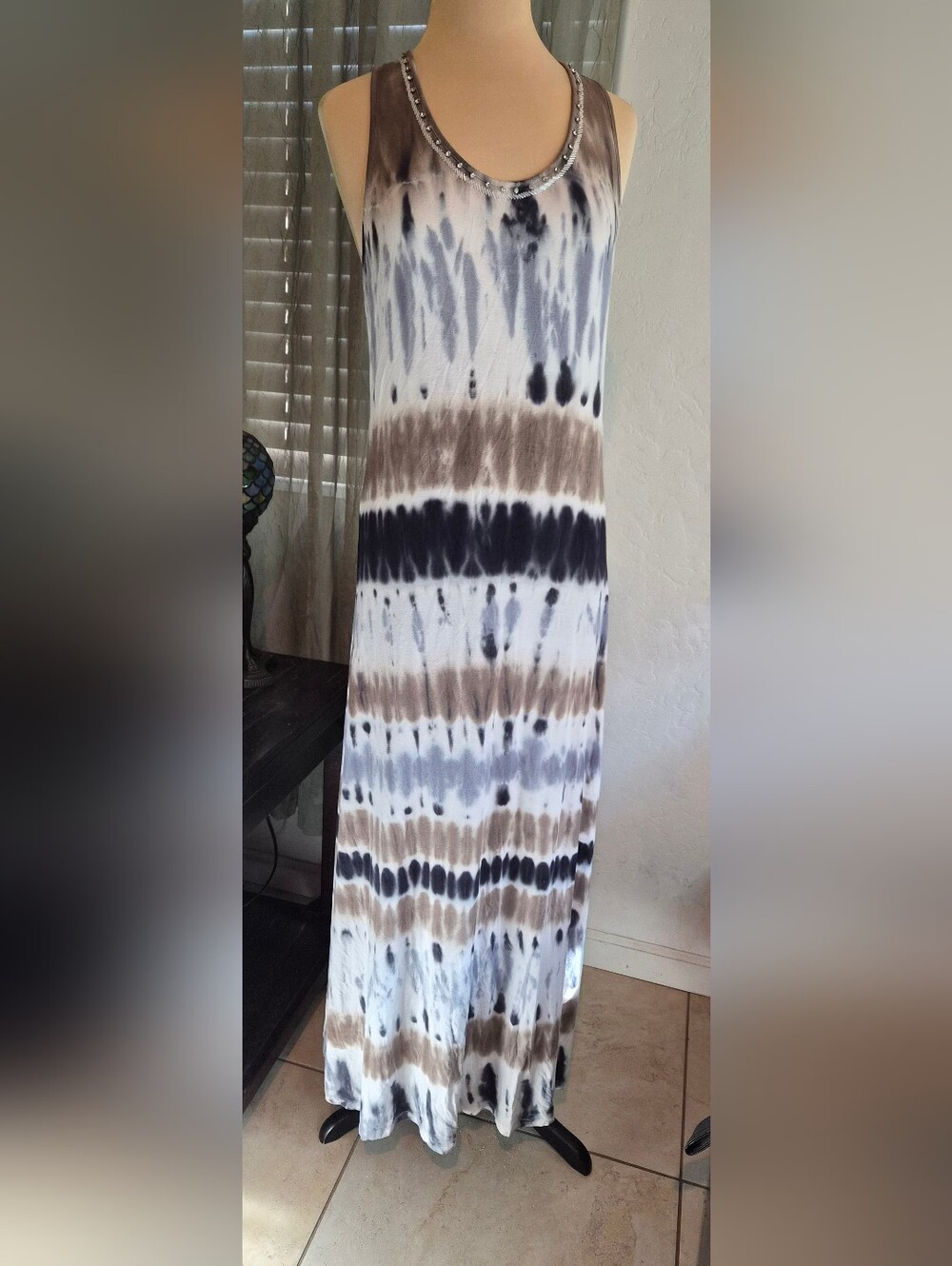 VENUS Embellished Neckline Tie Dye Maxi Dress #0459